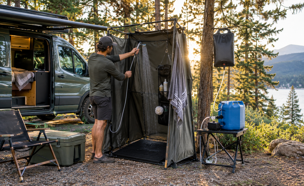 How to Set Up a More Practical Shower Area When Camping Off-Grid